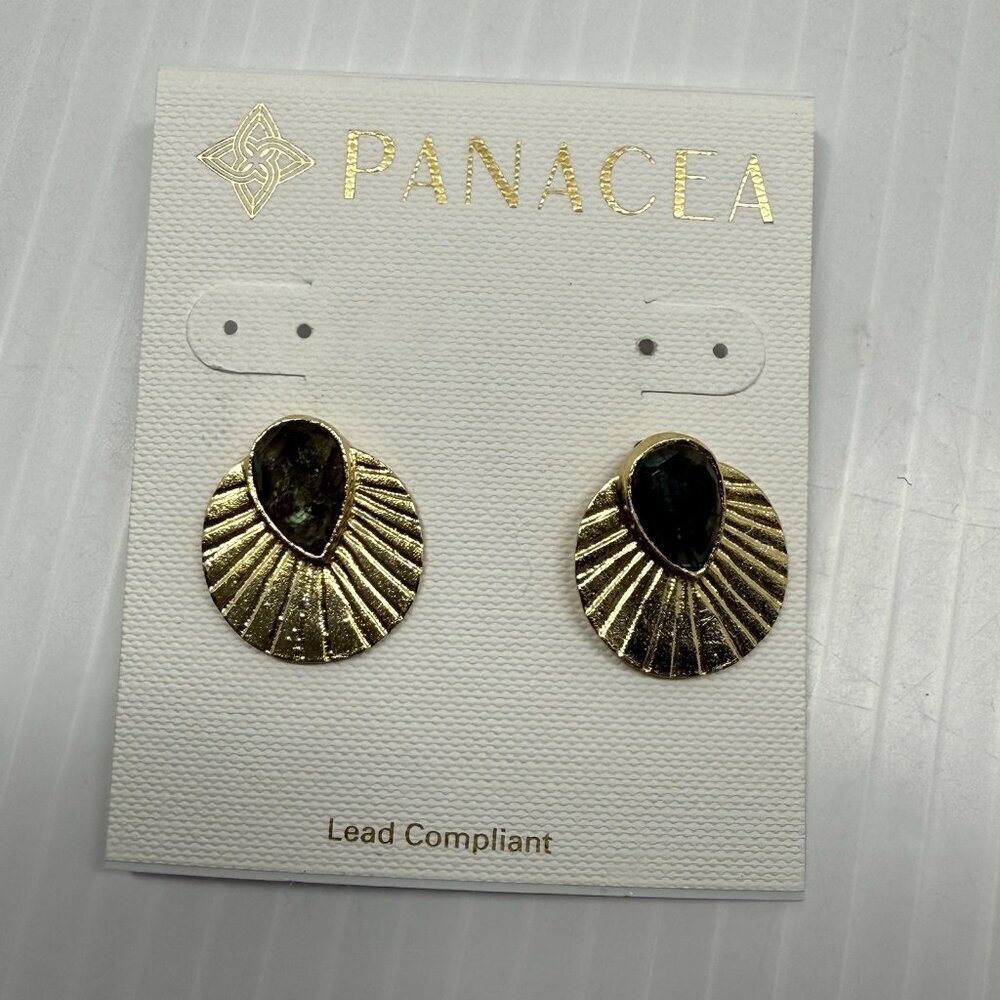 Panacea Gold Fan Drop Earrings Teardrop Stone Textured Metal Statement Jewelry